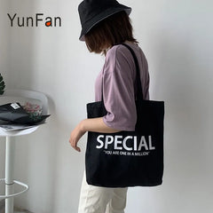 Women's Canvas Shopping Bag Lightweight Casual College Shoulder Bag