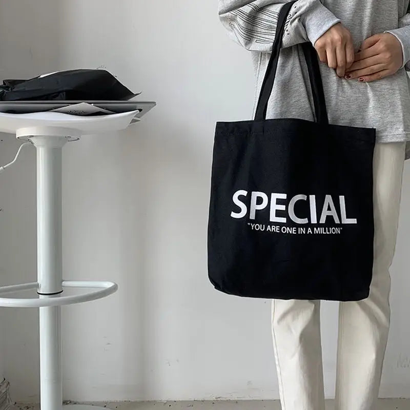 Women's Canvas Shopping Bag Lightweight Casual College Shoulder Bag