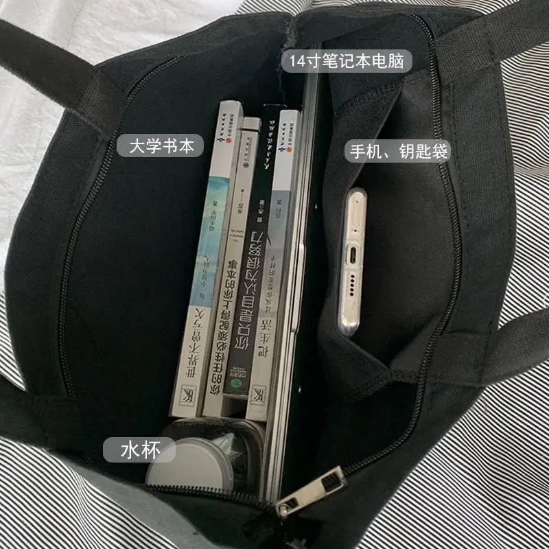 Women's Canvas Shopping Bag Lightweight Casual College Shoulder Bag