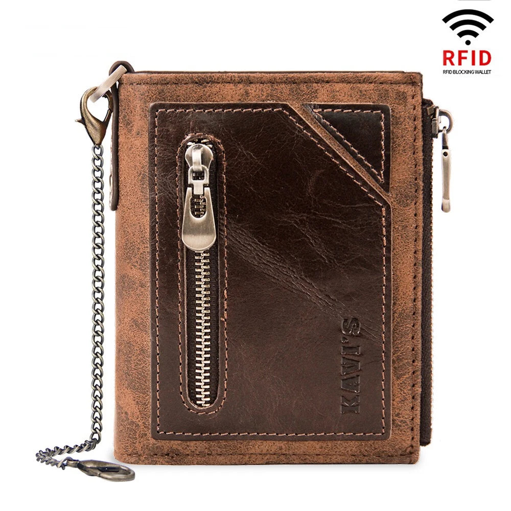 Men's RFID Blocking Leather Wallet Retro Style Multi-function Genuine Leather