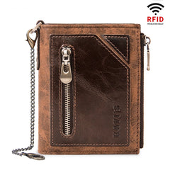 Men's RFID Blocking Leather Wallet Retro Style Multi-function Genuine Leather