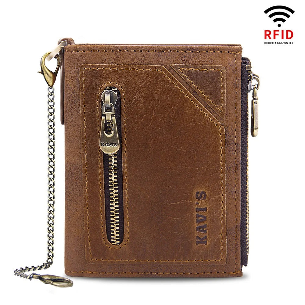 Men's RFID Blocking Leather Wallet Retro Style Multi-function Genuine Leather