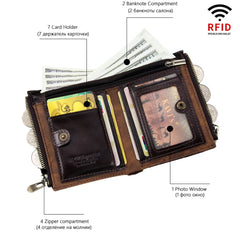 Men's RFID Blocking Leather Wallet Retro Style Multi-function Genuine Leather
