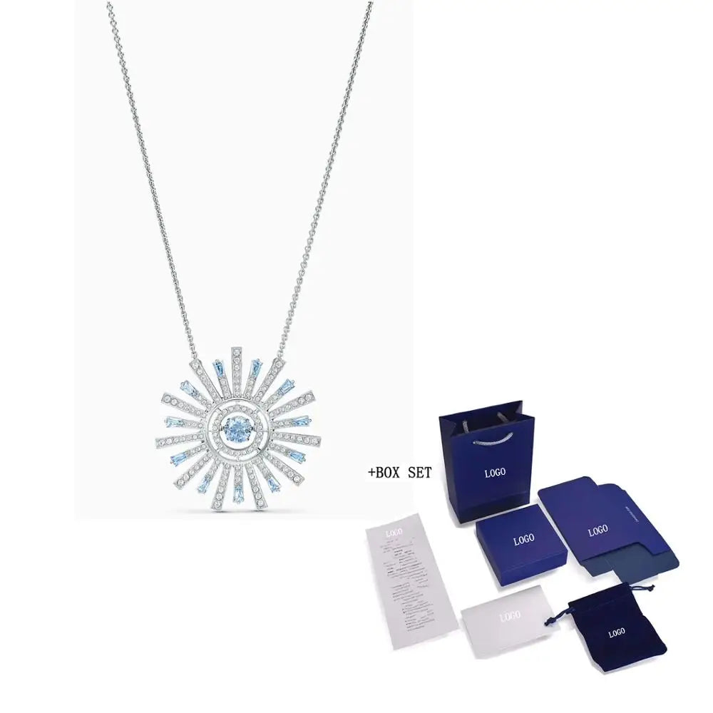 Sun Pendant Flower Shape Crystal Chain Women Necklace
