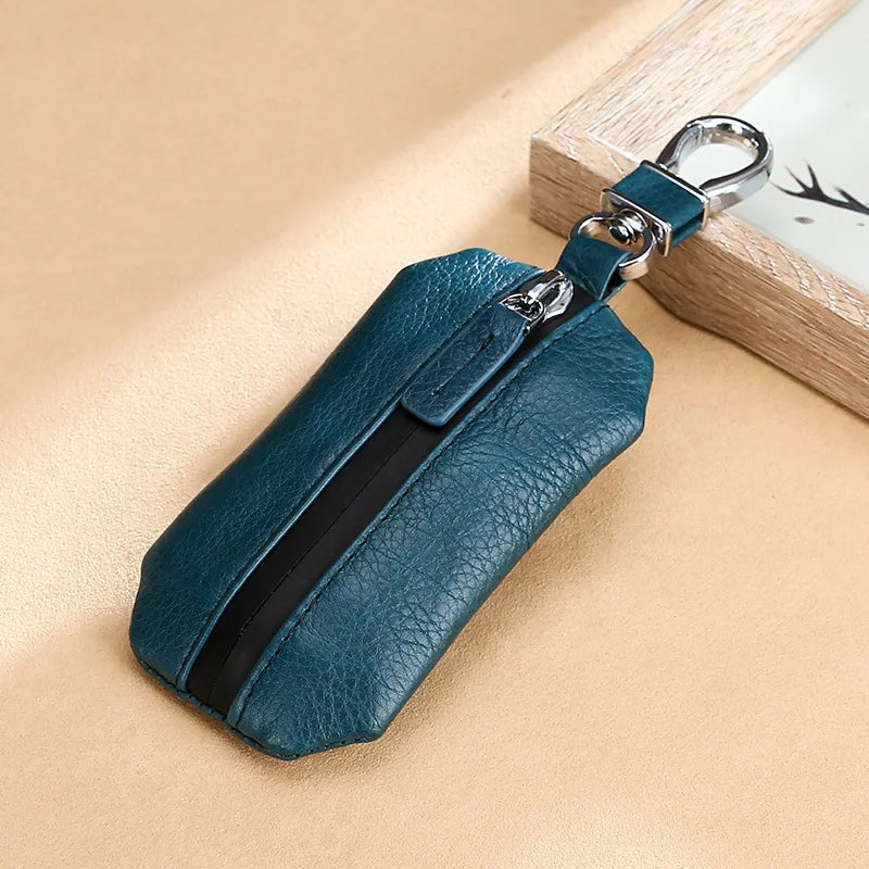 Leather Car Key Case Waterproof Zipper Key Cover