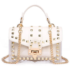 Designer PVC Handbag with Rivet, Zipper Chain, and Shoulder Strap