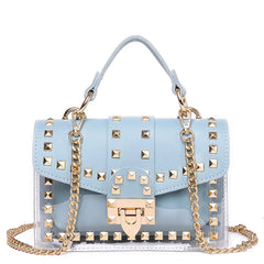Designer PVC Handbag with Rivet, Zipper Chain, and Shoulder Strap