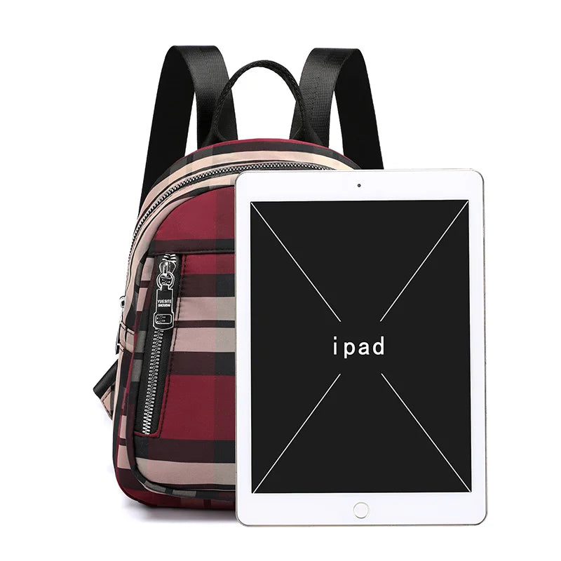 Women's Waterproof Anti-theft Shoulder Bag Student Backpack Plaid