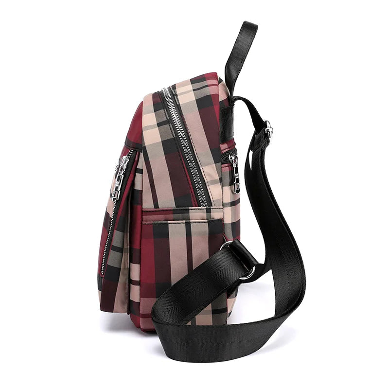Women's Waterproof Anti-theft Shoulder Bag Student Backpack Plaid