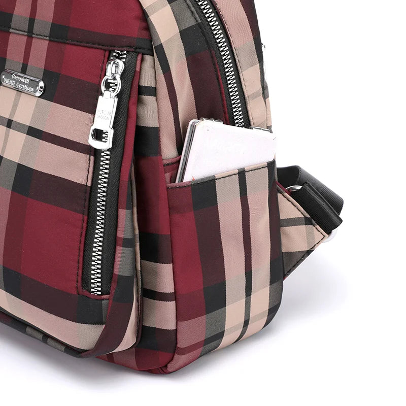 Women's Waterproof Anti-theft Shoulder Bag Student Backpack Plaid