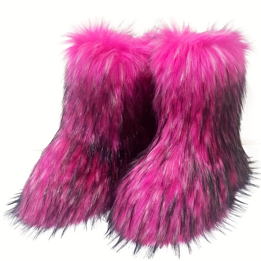 Women's Furry Mid Calf Snow Boots Plush Warm Winter Thermal Fuzzy Boots