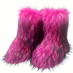 Women's Furry Mid Calf Snow Boots Plush Warm Winter Thermal Fuzzy Boots