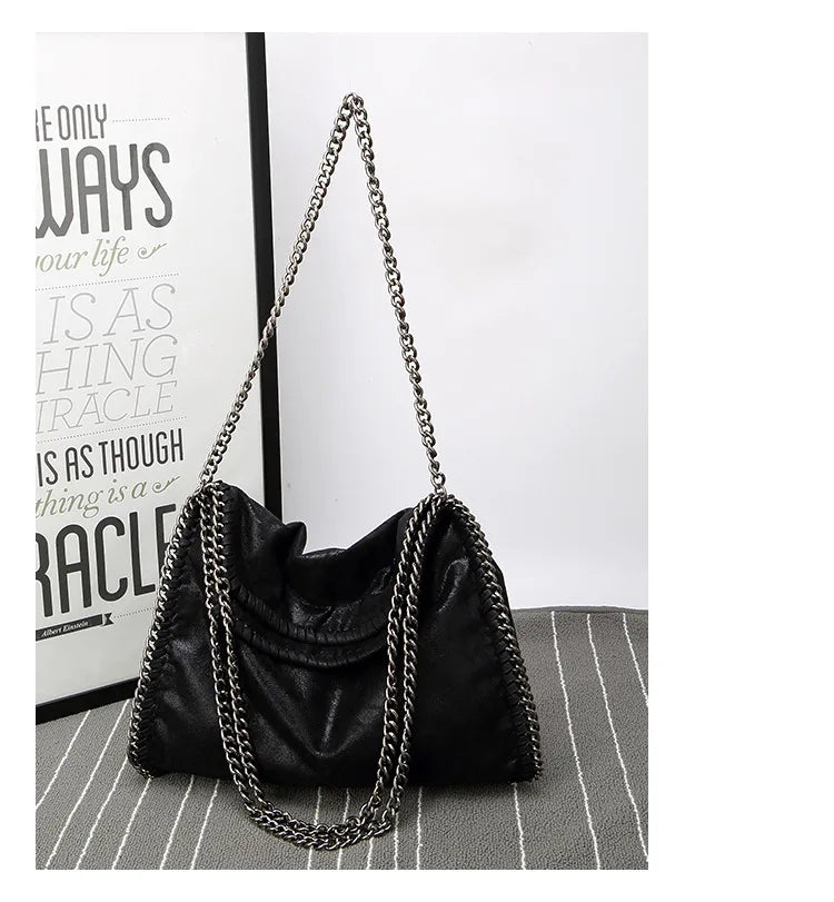 Autumn Winter Frosted Material Handbag Chain Woven Foldable Lady's Shoulder Bag