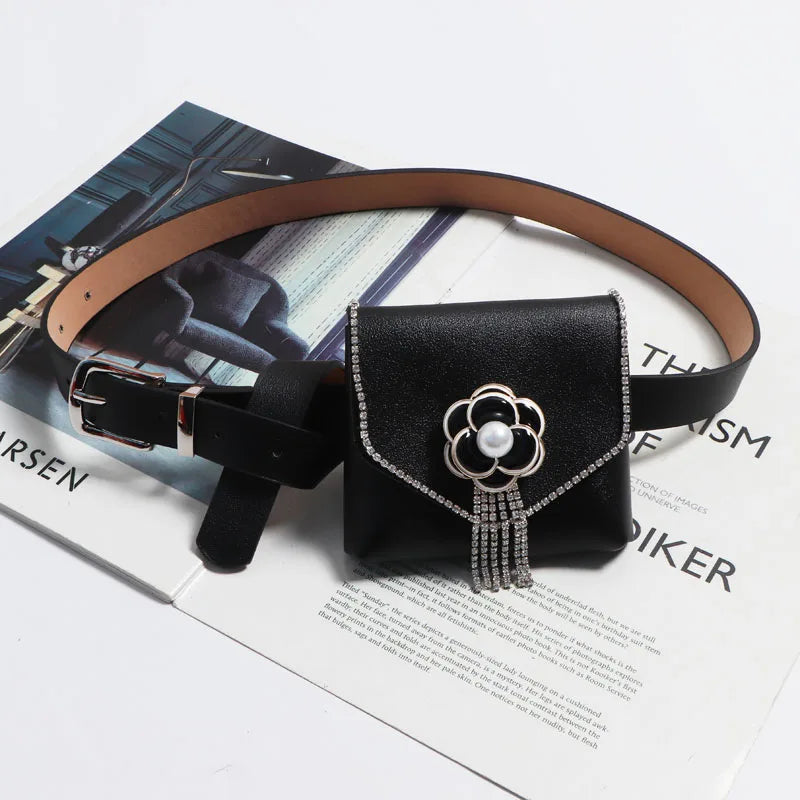 Rhinestone Waist Pack Mini Square Flap Bag Fanny Pack Women