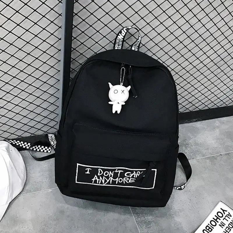 Canvas Backpack Harajuku Style Women Backpack Doll Pendant Shoulder Bag