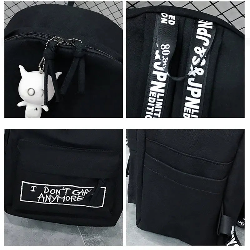 Canvas Backpack Harajuku Style Women Backpack Doll Pendant Shoulder Bag