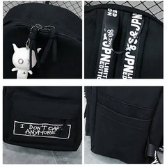 Canvas Backpack Harajuku Style Women Backpack Doll Pendant Shoulder Bag