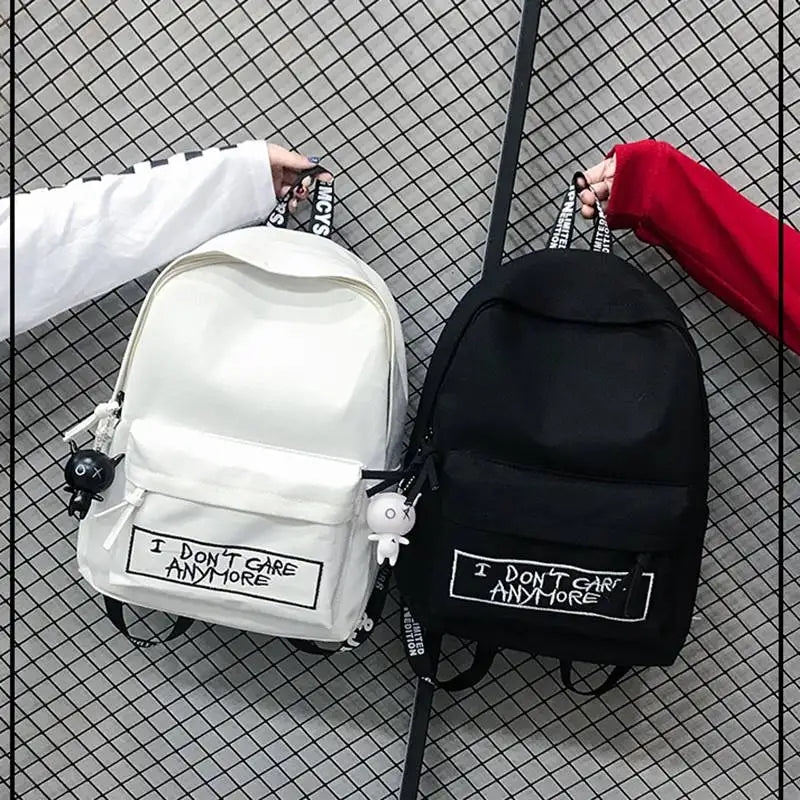 Canvas Backpack Harajuku Style Women Backpack Doll Pendant Shoulder Bag