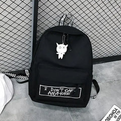 Canvas Backpack Harajuku Style Women Backpack Doll Pendant Shoulder Bag