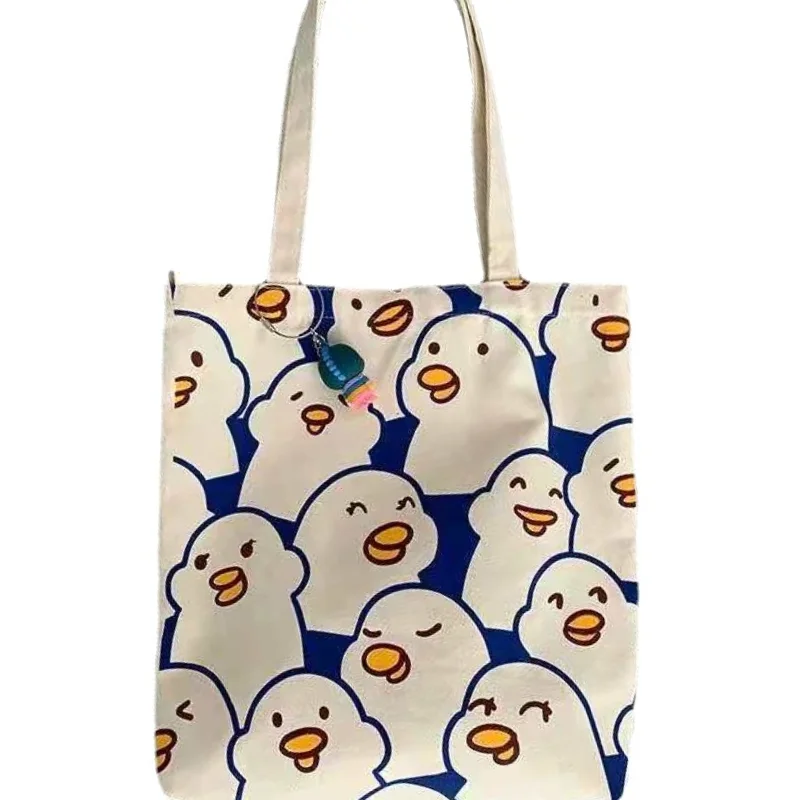 Canvas Duck Tote Bag with Zipper Japanese Style Cartoon Small Shoulder Bag