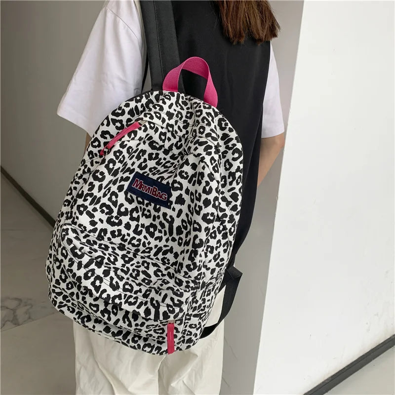 Cow Print Sport Backpack Leopard Print Unisex School Bags