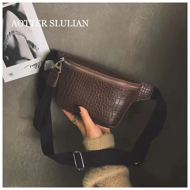 Crocodile Leather Waist Bag Women Chest Bag Casual Waist Pack
