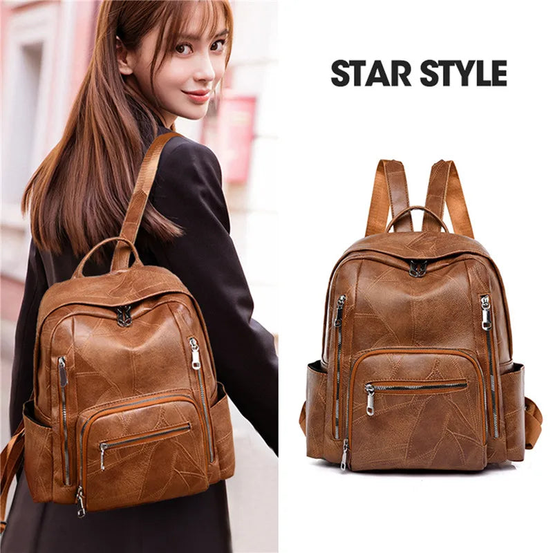 Leather Backpack High Female Shoulder Bag Casual Backpack Purse School Bag