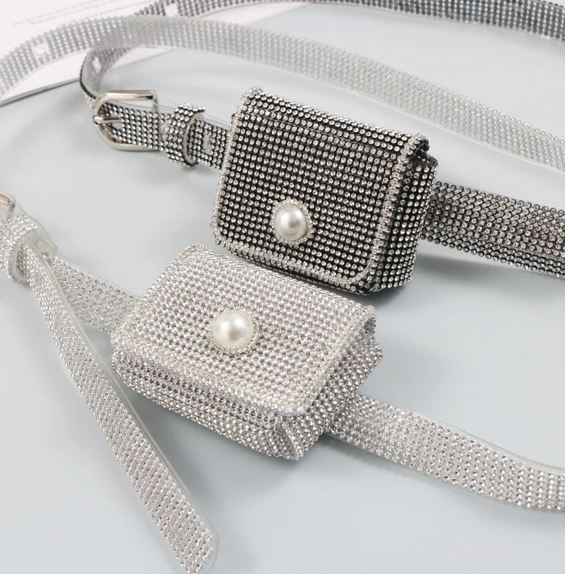 European Bling Mini Waist Pack For Women Silver PVC Waist belt with Coin Bag