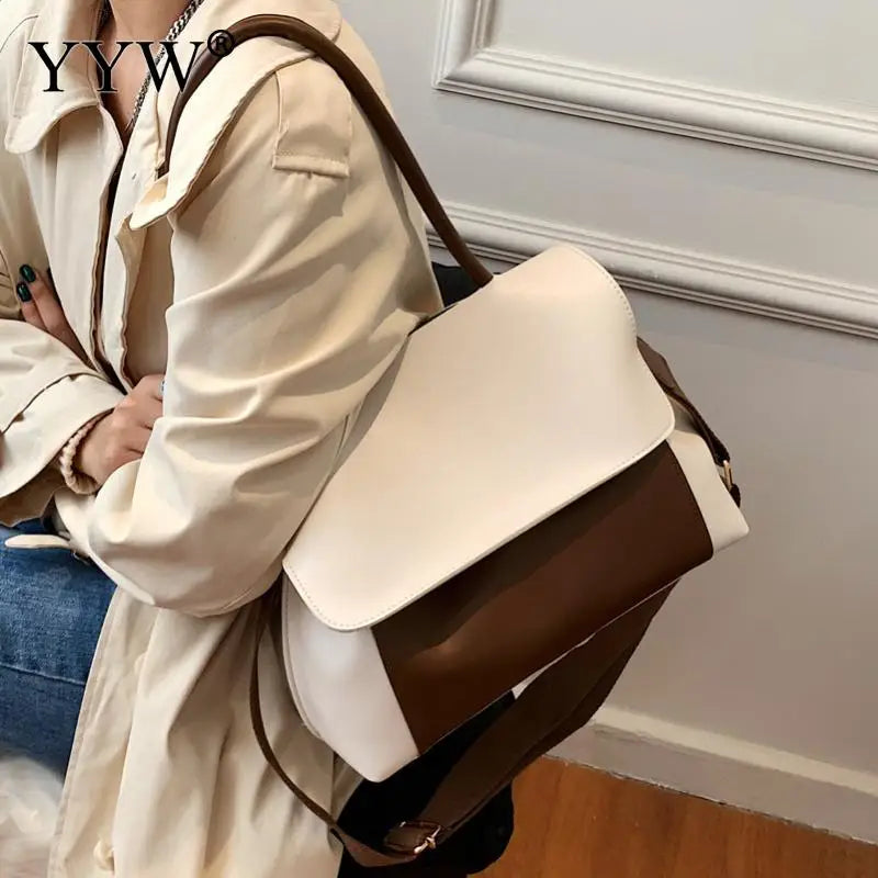Shoulder Bags Patchwork Contrast Large PU Leather Women's Messenger Totes