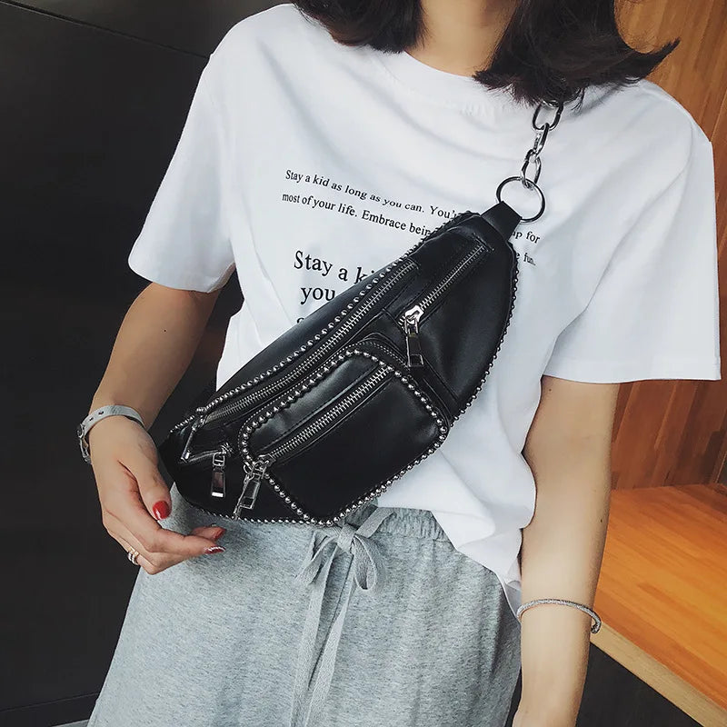 Leather Chain Crossbody Messenger Bag