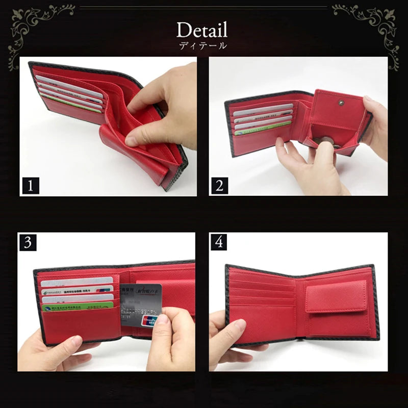 Carbon Fiber Men's Leather Wallet Long Wallet Women's Short Wallet