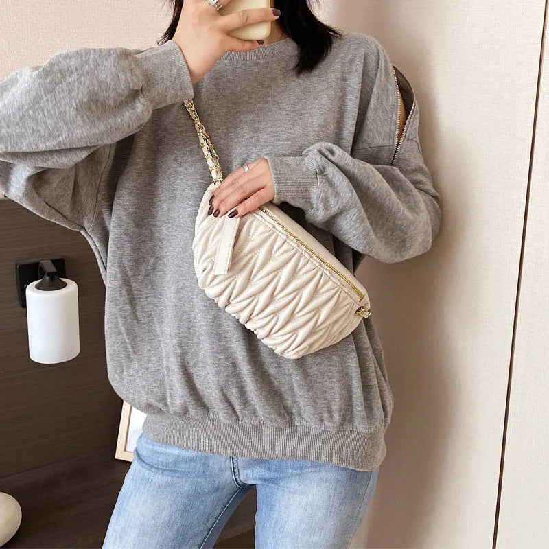 Women's PU Leather Waist Bag Travel Phone Pouch Solid Crossbody Fanny Pack