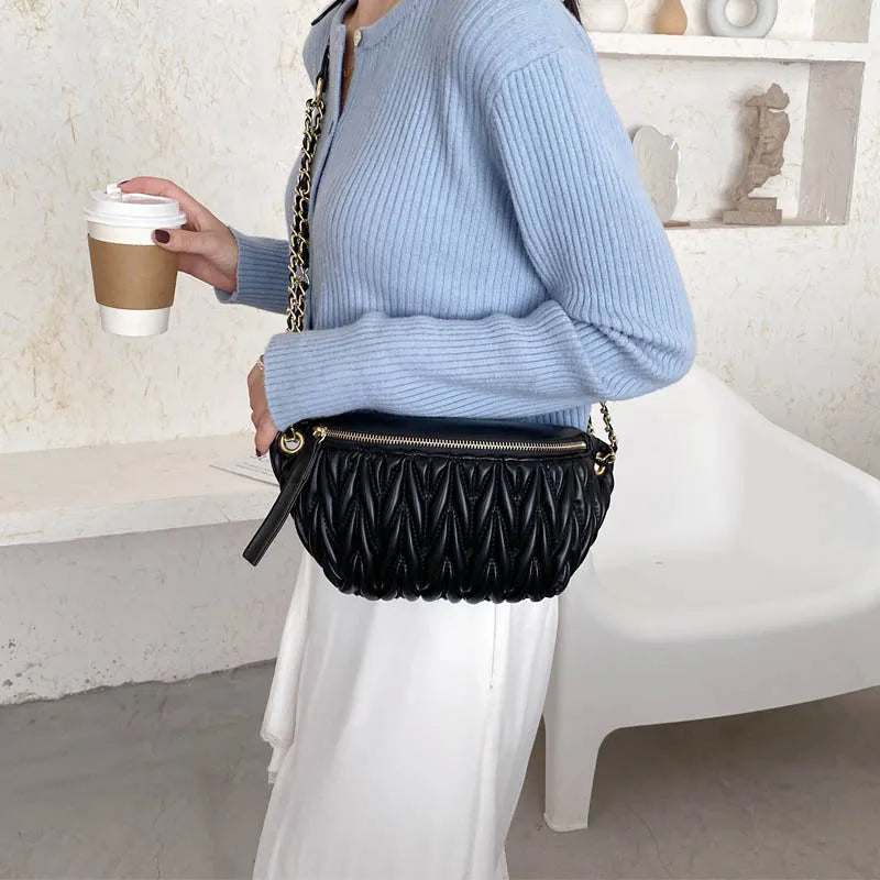 Women's PU Leather Waist Bag Travel Phone Pouch Solid Crossbody Fanny Pack