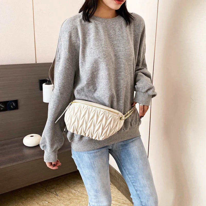 Women's PU Leather Waist Bag Travel Phone Pouch Solid Crossbody Fanny Pack