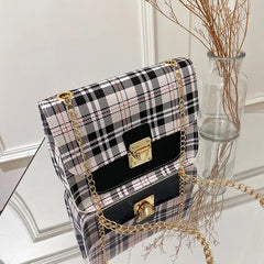 Grid Women Small Square Shoulder Bag Chain Mobile Phone Satchel