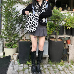 Leopard Print Crossbody Bag Plush Winter Shoulder Handbag Soft Messenger Purse