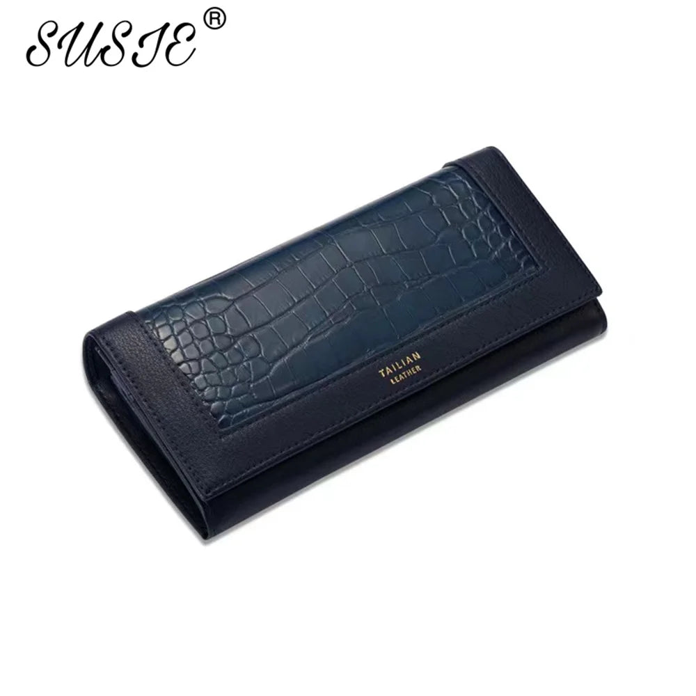 Crocodile Grain Long Ladies Purse High Leather Wallet