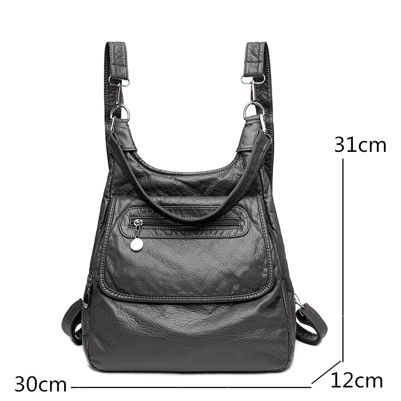 Multifunctional Leather Backpack Women's Shoulder Bag
