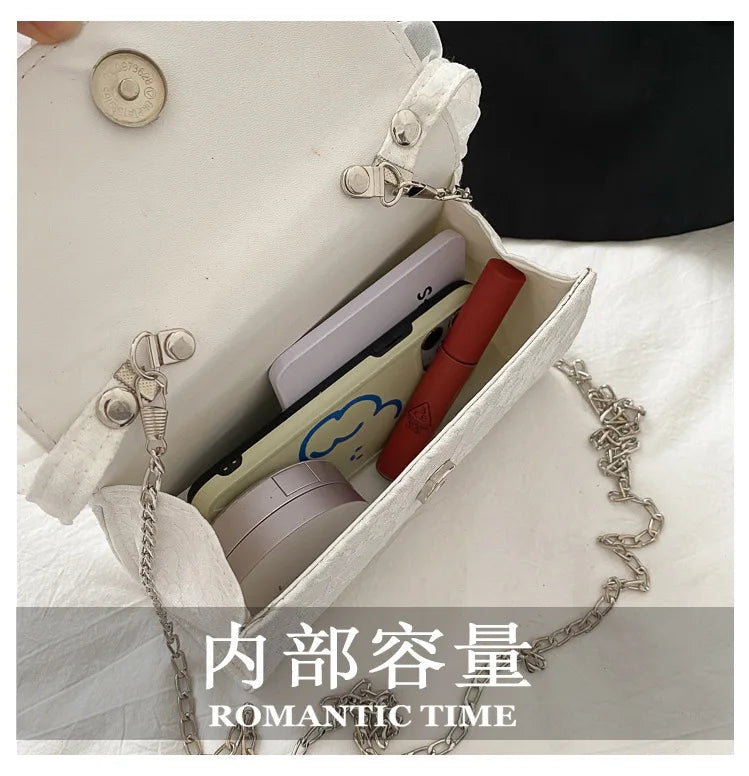 Pink Lace Tote Vintage Women Bag High Lady Handbag Chain Shoulder