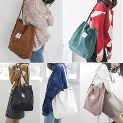 Women's Corduroy Shoulder Bag Large Capacity Handbag Travel Tote Organizer
