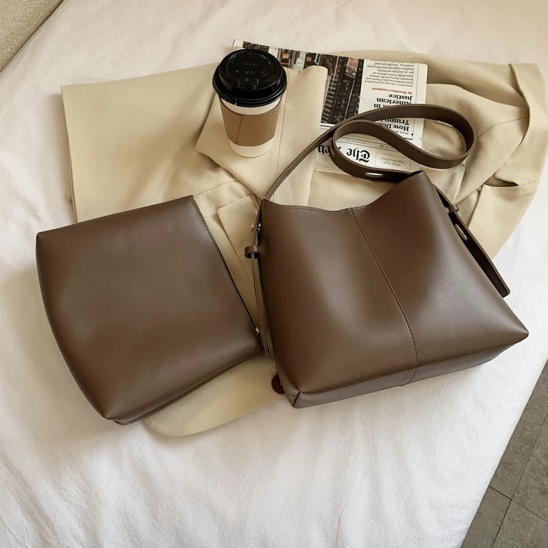 Vintage Messenger Bucket Bags for Women, Casual Solid Composite Bags