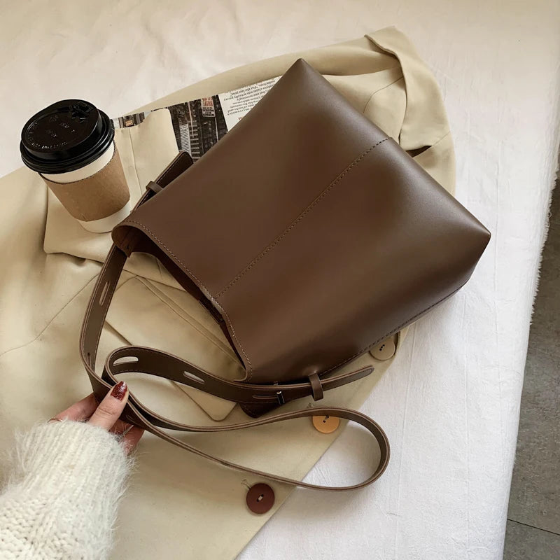 Vintage Messenger Bucket Bags for Women, Casual Solid Composite Bags