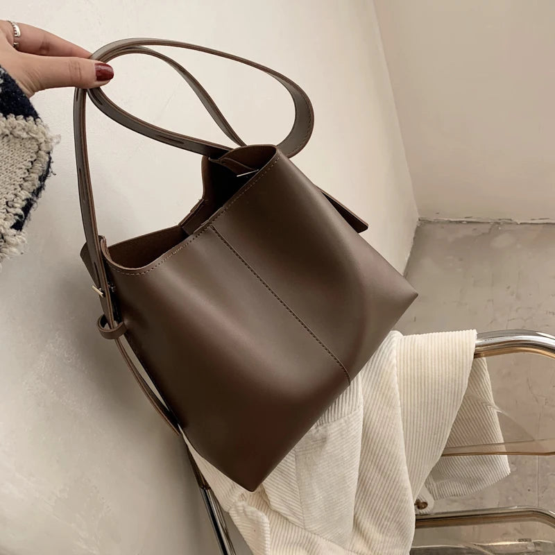Vintage Messenger Bucket Bags for Women, Casual Solid Composite Bags