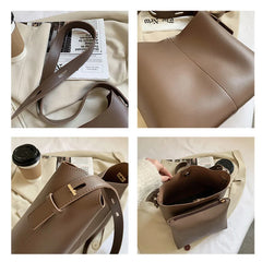 Vintage Messenger Bucket Bags for Women, Casual Solid Composite Bags