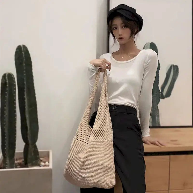 Retro Knitted Woven Vest Bag Portable Shoulder Bag for Women