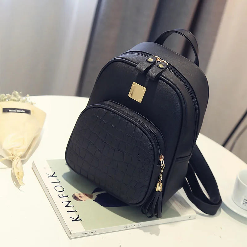 PU Leather Schoolbag for Teenager Girls Female Preppy Style