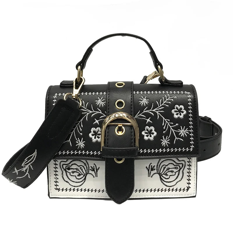 Vintage Flower Girls Bags PU Leather Women Messenger Bags