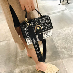 Vintage Flower Girls Bags PU Leather Women Messenger Bags