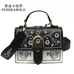 Vintage Flower Girls Bags PU Leather Women Messenger Bags