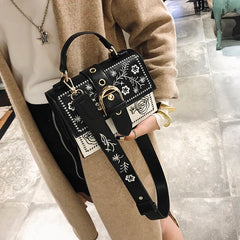 Vintage Flower Girls Bags PU Leather Women Messenger Bags